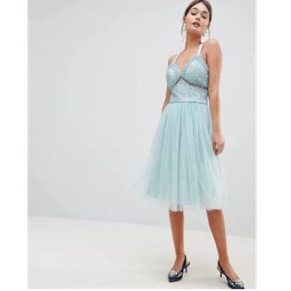 NWT ASOS Chi Chi London Tulle Midi Dress With Lace Detail - Picture 4 of 11